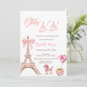 Bonjour Bébé Eiffel Tower Pink Bow Present Poodle Kaart (Staand voorkant)