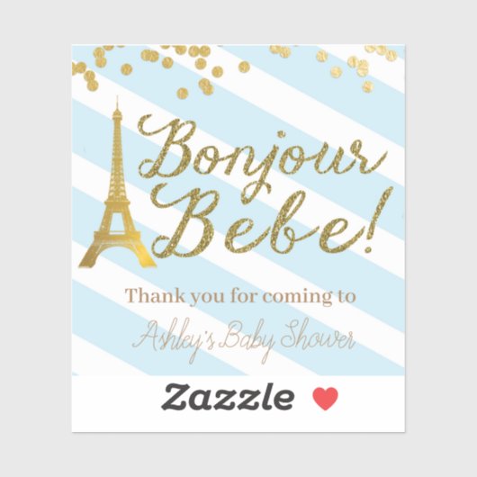 Bonjour Bebe Favor Stickers Baby Boy Shower Parijs (Vel)
