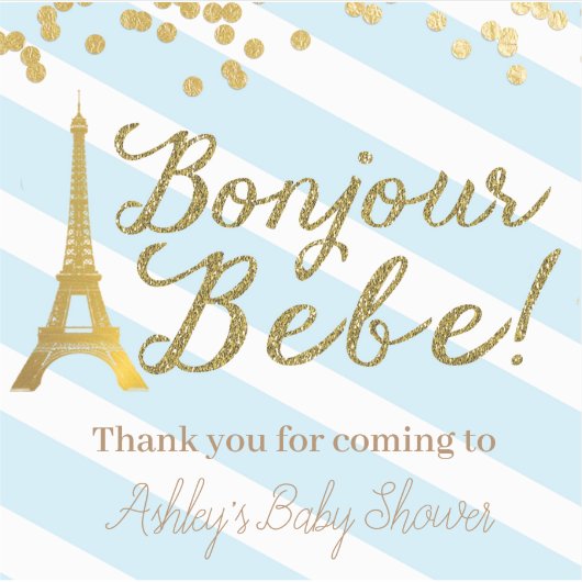 Bonjour Bebe Favor Stickers Baby Boy Shower Parijs (Voorkant)