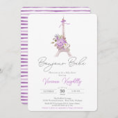 Bonjour Bebe, Floral Eiffel Paris Baby shower Kaart (Voorkant / Achterkant)