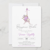 Bonjour Bebe, Floral Eiffel Paris Baby shower Kaart (Voorkant)