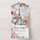 Bonjour Bebe Floral Eiffeltoren Parijs Baby shower All In One Uitnodiging (Binnen)