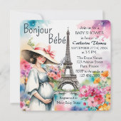 Bonjour Bebe Floral Eiffeltoren Parijs Baby shower Kaart (Voorkant)