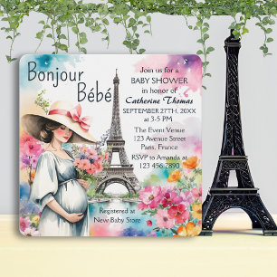 Bonjour Bebe Floral Eiffeltoren Parijs Baby shower Kaart