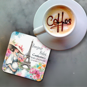 Bonjour Bebe Floral Eiffeltoren Parijs Baby shower Kartonnen Onderzetters