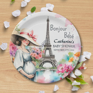 Bonjour Bebe Floral Eiffeltoren Parijs Baby shower Papieren Bordje