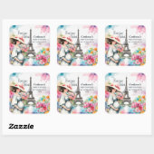 Bonjour Bebe Floral Eiffeltoren Parijs Baby shower Vierkante Sticker (Vel)
