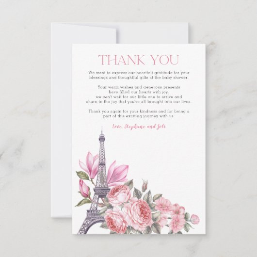 Bonjour Bebe | Floral Frans Baby shower Bedankkaart (Voorkant)