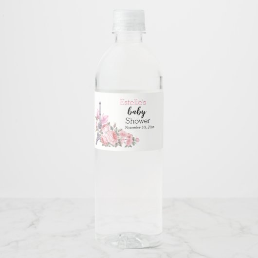 Bonjour Bebe | Floral Frans Baby shower Waterfles Etiket (Voorkant)