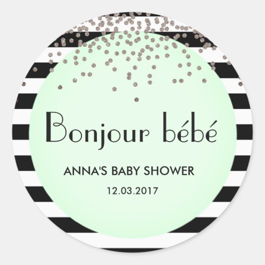 Bonjour bebe frans geïnspireerd baby shower sticke ronde sticker (Voorkant)