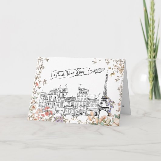Bonjour Bebe Frans Genderneutraal Baby shower Bedankkaart (Voorkant)