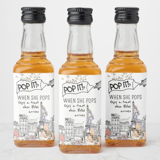 Bonjour Bebe Frans Genderneutraal Baby shower Likeurfles Etiket (Flessen)