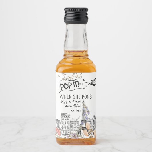 Bonjour Bebe Frans Genderneutraal Baby shower Likeurfles Etiket (Voorkant)