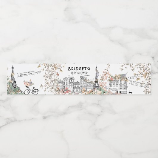 Bonjour Bebe Frans Genderneutraal Baby shower Waterfles Etiket (Enkel label)