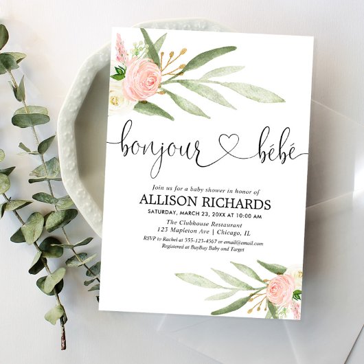 Bonjour bebe Frans Parijs bloemenkleed baby shower Kaart