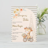 Bonjour Bebe Frans Parijs Giraffe Baby shower Kaart (Staand voorkant)