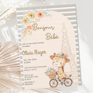 Bonjour Bebe Frans Parijs Giraffe Baby shower Kaart