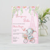 Bonjour Bebe Frans Parijse Olifant Baby shower Kaart (Staand voorkant)