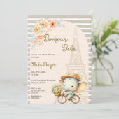 Bonjour Bebe Frans Parijse Olifant Baby shower Kaart (Staand voorkant)