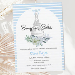 Bonjour Bebe Frans Paris Blue Boy Baby shower Kaart