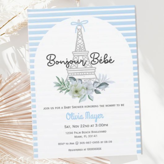 Bonjour Bebe Frans Paris Blue Boy Baby shower Kaart
