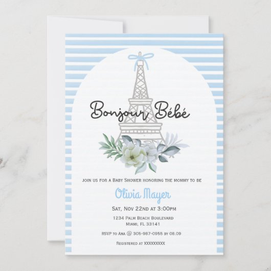 Bonjour Bebe Frans Paris Blue Boy Baby shower Kaart (Voorkant)
