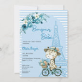 Bonjour Bebe Frans Paris Giraffe Blauw Baby shower Kaart (Voorkant)