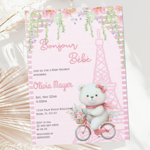 Bonjour Bebe Frans Paris Roze Beer Baby shower Kaart