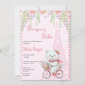 Bonjour Bebe Frans Paris Roze Beer Baby shower Kaart (Voorkant)