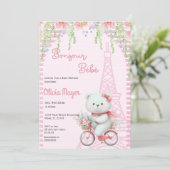 Bonjour Bebe Frans Paris Roze Beer Baby shower Kaart (Staand voorkant)