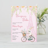 Bonjour Bebe Frans Paris Roze Bunny Baby shower Kaart (Staand voorkant)
