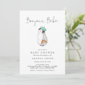 Bonjour Bebe Frans Pinguïn Neutraal Baby shower Kaart (Staand voorkant)
