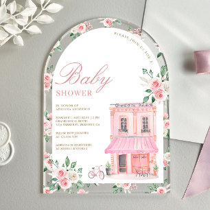 Bonjour Bebe Frans Roze Parijse Café Baby Shower Acryl Uitnodigingen