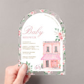 Bonjour Bebe Frans Roze Parijse Café Baby shower Acryl Uitnodigingen (Insitu (Draagbaar))