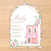 Bonjour Bebe Frans Roze Parijse Café Baby shower Acryl Uitnodigingen (Voorkant)