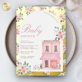 Bonjour Bebe Frans Roze Parijse Café Baby shower Folie Uitnodiging