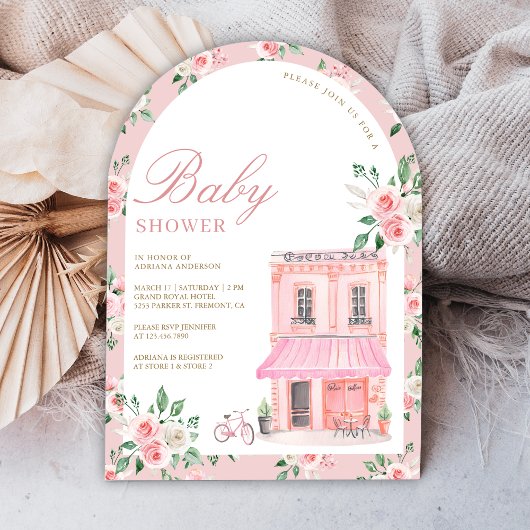 Bonjour Bebe Frans Roze Parijse Café Baby shower Kaart