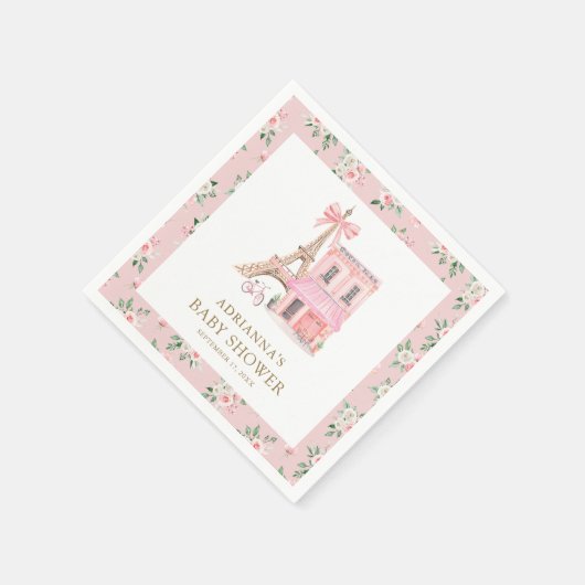 Bonjour Bebe Frans Roze Parijse Café Baby shower Servet (Hoek)