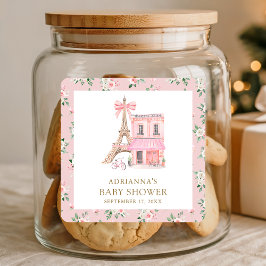 Bonjour Bebe Frans Roze Parijse Café Baby shower Vierkante Sticker