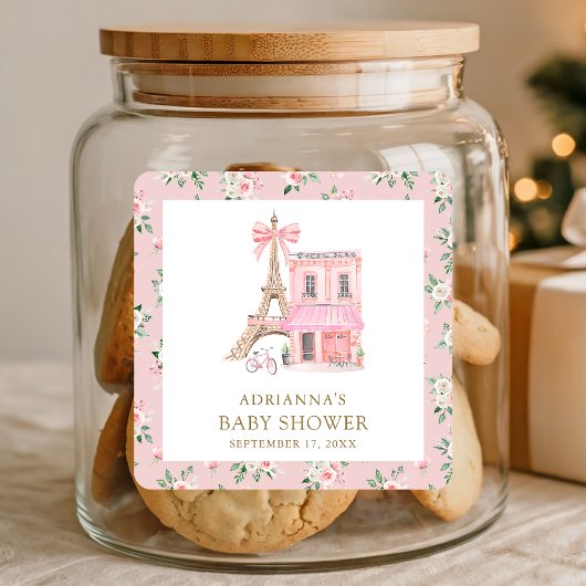 Bonjour Bebe Frans Roze Parijse Café Baby shower Vierkante Sticker