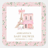 Bonjour Bebe Frans Roze Parijse Café Baby shower Vierkante Sticker (Voorkant)