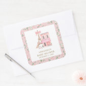 Bonjour Bebe Frans Roze Parijse Café Baby shower Vierkante Sticker (Envelop)