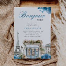 Bonjour Bebe Franse Blauwe Baby Shower Uitnodiging