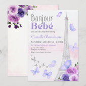 Bonjour Bebé Franse Eiffel Lavendel Vlinders Kaart (Voorkant / Achterkant)