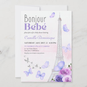 Bonjour Bebé Franse Eiffel Lavendel Vlinders Kaart