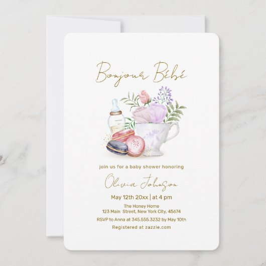 Bonjour Bébé Franse Macarons Melkthee Baby shower Kaart (Voorkant)