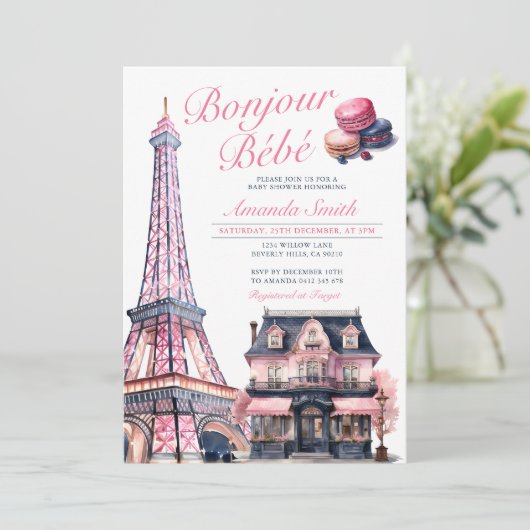 Bonjour Bebe Franse Parijse Café Baby shower Kaart (Staand voorkant)