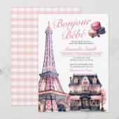 Bonjour Bebe Franse Parijse Café Baby shower Kaart (Voorkant / Achterkant)