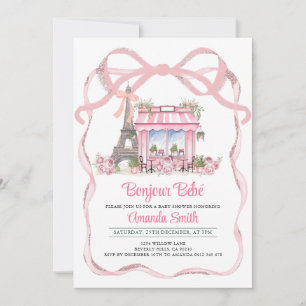 Bonjour Bebe Franse Parijse Café Baby shower Kaart