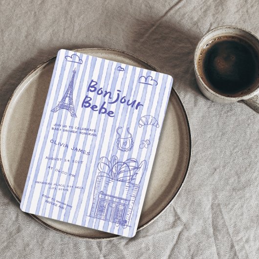 Bonjour Bebe French baby shower invitation Kaart
